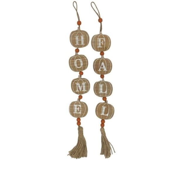 Fall Farmhouse Rustic Natural Wood Pumpkin Bead Garland Tiered Tray Decor - Picture 1 of 11